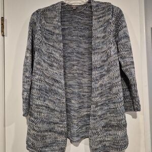 J. Jill Blue and White Knit Cardigan